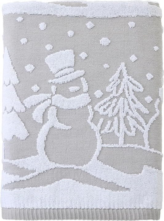 SKL Home Christmas/Winter Scenic Snowmen 100% Cotton Premium Bath Towel, 500 GSM, Soft & Absorbent, Reversible Jacquard, Decorative, Gray