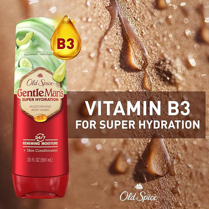 Old Spice Super Hydration Body Wash GentleMan’s Blend, Cucumber + Avocado Oil Scent for Deep Cleaning and 24/7 Renewing Moisture, 20 oz