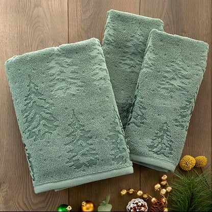 SKL Home Fall/Christmas/Winter Wispy Trees Premium Cotton Blend Bath Towel, 500 GSM, Soft & Absorbent Jacquard, Sage