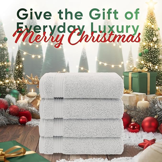 American Veteran Towel, Hand Towels for Bathroom Set of 4, 100% Cotton Turkish Hand Towel Sets, Soft Hand Face Towels, Silver Grey Hand Towels