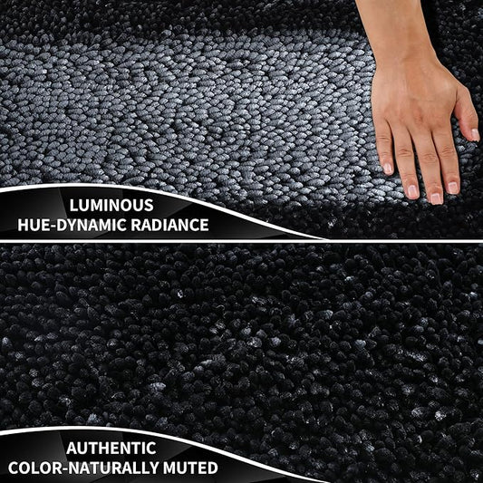 Yimobra Long Bathroom Rugs Runner 55x24 Inch, Extra Thick Soft Absorbent Chenille Bath Mat, Non Slip Machine Washable, Quick Dry Bath Rugs for Bathroom Floor, Tub and Shower, Black