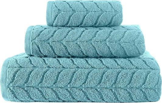 BAGNO MILANO Turkish Bath Towels, Soft Plush Jacquard Luxury Bath Towels, Quick Dry Towel Set (Aqua Green, 6 pcs Towel Set)