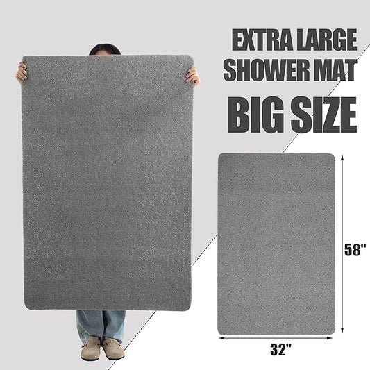 HOMBYS 58 x 32 Extra Large Shower Mat for Shower Stall Tub, Non Slip Bath Mat Bathroom Accessories, PVC Loofah Mats for Shower and Bathroom, Quick Drying, (Grey, 58"x32")
