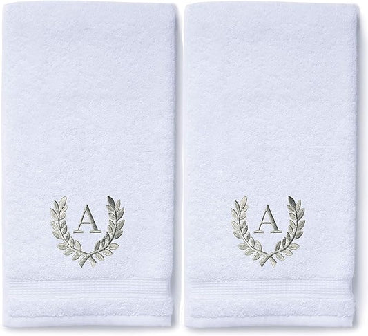 Decorative and Monogrammed Hand Towels for Bathroom Kitchen Makeup | Personalized Gift for Wedding-Bridal | Roman Font Custom Luxury Turkish Towel | Spa Collection, Oversized, 16 X 30 Inch, Set of 2