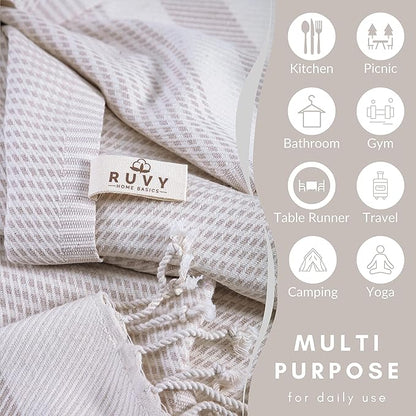 Ruvy Home Basics Turkish Hand Towels for Bathroom Set of 4 | 18"x40", Cotton | Decorative Towel for Bathroom, Kitchen, Dishcloth, Tea, Yoga, Face, Gym - Beige