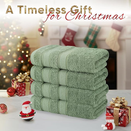 American Soft Linen Salem 100% Cotton Turkish 4 Piece Hand Towels for Bathroom, 600 GSM Soft Absorbent Quickdry Hand Face Towel Set, Sage Green