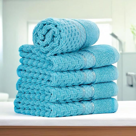 Ample Decor Sky Blue Wash Cloth Set of 5 100% Cotton - Quick Dry, Highly Absorbent, Popcorn Textured - Mulaayam Collection - 12 X 12 Inch