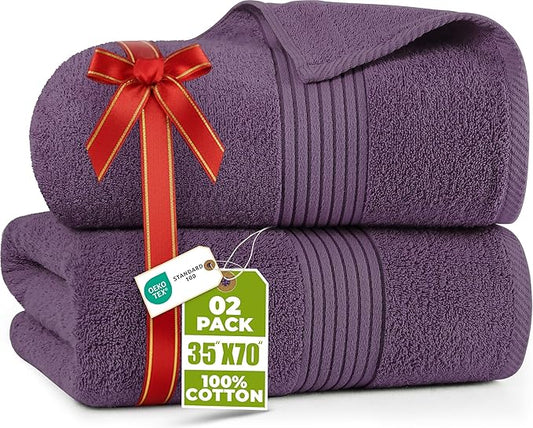 Utopia Towels - Premium Jumbo Bath Sheet 2 Pack - 100% Cotton Highly Absorbent and Quick Dry Extra Large Bath Towel - Super Soft Hotel Quality Towel (35 x 70 Inches, Plum)
