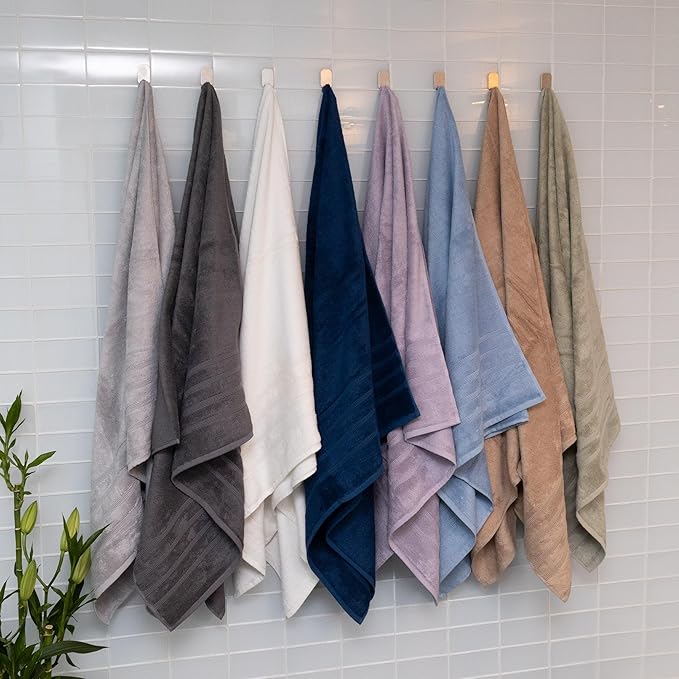 Mosobam Luxury Turkish 4pc XL Towel Set 35X70 16X30 Seagrass Green 700 GSM Bamboo Viscose & Aegean Turkish Combed Cotton