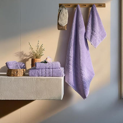 BAGNO MILANO Organic Turkish Cotton Bath Towels, Luxury Jacquard Collection, Certified Organic Highly Absorbent, Soft-Plush Towel Set (Lilac, 4 Pcs Hand Towel Set)