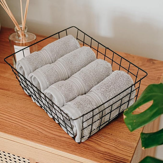Milara Turkish Super-Plush Wash Cloths Set 4-Piece | Premium 100% Cotton Washcloths Absorbent, Durable with Hanging Loops | Silver Gray Bath Washcloths, (13 x 13 Inch)