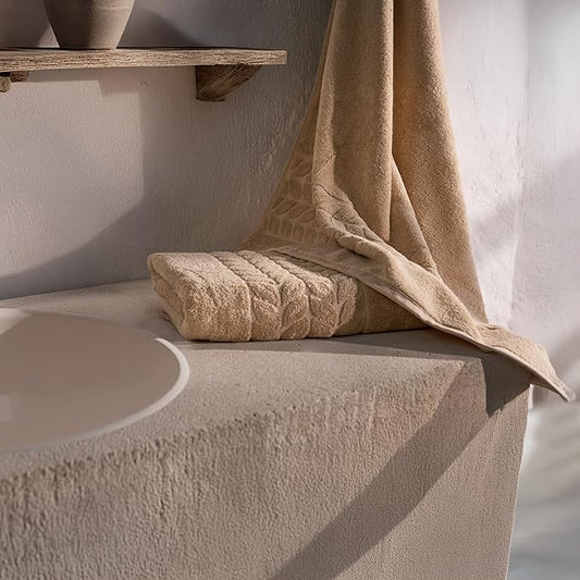 BAGNO MILANO Organic Turkish Cotton Bath Towels, Luxury Jacquard Collection, Certified Organic Highly Absorbent, Soft-Plush Towel Set (Latte, 2 Pcs Bath Towel Set)