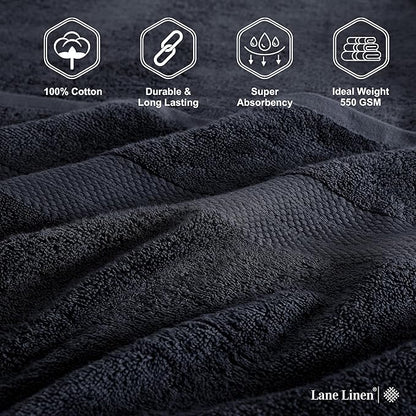 LANE LINEN 100% Cotton Luxury Bath Towel Set - 6 Pieces - Ring Spun, Super Soft & Highly Absorbent - 2 Bath, 2 Washcloths, 2 Hand Towels for Bathroom - Holds Well After Multiple Washes - Black