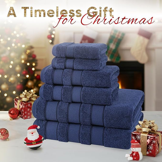 American Soft Linen Salem Turkish Bath Towel Set, 100% Cotton 600 GSM 6 Piece Towels for Bathroom, 2 Bath Towels 2 Hand Towels 2 Washcloths, Navy Blue
