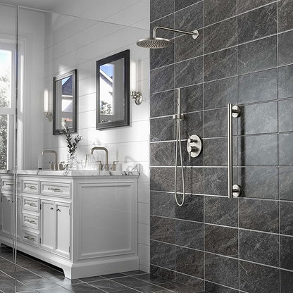 Lava Odoro Modern 2-Setting Round Rain Shower System, Brushed Nickel Rainfall Shower Faucet Set Rain Shower Head and Handle Set, Shower Valve Trim Kit,10 Inch, Brushed Stainless, SF104-BN