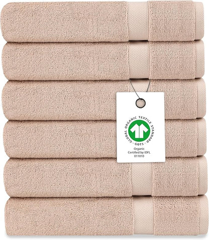 Delara Organic Cotton Luxuriously Plush Washcloths Pack of 6 | GOTS & Oeko-TEX Certified | Premium Quality Face Towels | Feather Touch Technology|650 GSM Long Staple|Soft, Quick Dry & Ultra-Absorbent