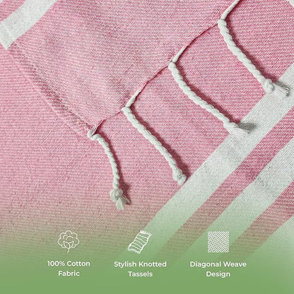 Turkish Cotton Beach Towel Pack of 4 & 1 Boho Tote Bag - Hammam Towels - No Shrink - Quick Dry - Lightweight - Sand Free - Camping - Pool - Tanning - Beach Essentials - Coral (40"x70")