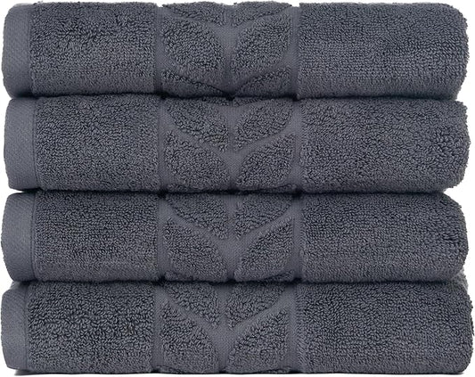 BAGNO MILANO Organic Turkish Cotton Bath Towels, Luxury Jacquard Collection, Certified Organic Highly Absorbent, Soft-Plush Towel Set (Charcoal, 4 Pcs Hand Towel Set)