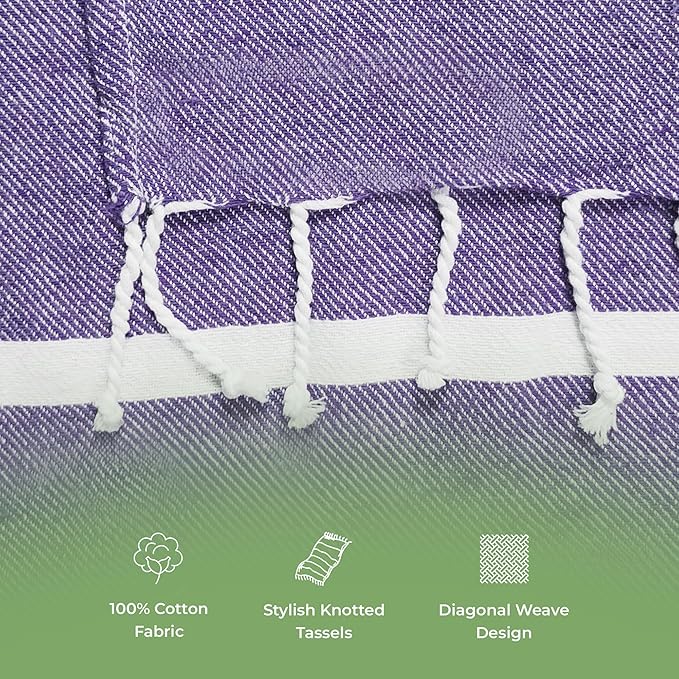 Turkish Cotton Beach Towel Pack of 6 & 1 Boho Tote Bag - Hammam Towels - No Shrink - Quick Dry - Lightweight - Sand Free - Camping - Pool - Tanning - Beach Essentials - Purple (40"x70")