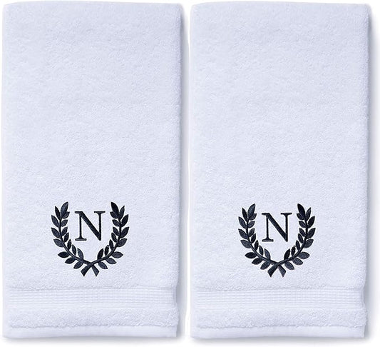 Decorative and Monogrammed Hand Towels for Bathroom Kitchen Makeup | Personalized Gift for Wedding-Bridal | Roman Font Custom Luxury Turkish Towel | Spa Collection, Oversized, 16 X 30 Inch, Set of 2