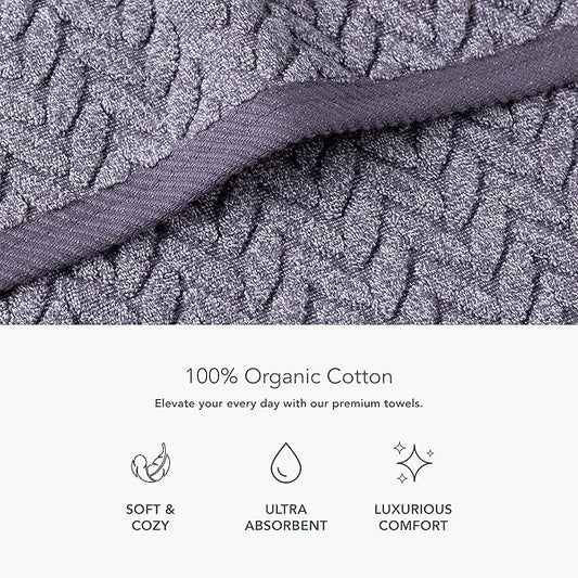 Texere 100% Organic Cotton Jacquard 650 GSM Premium Bath Towel Sets - Extra Absorbent Quick Dry and Soft (Cable, Granite, 2 Bath Towels)