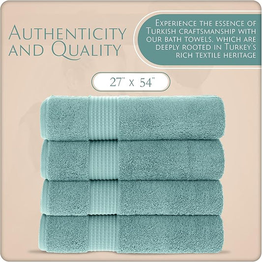 MAURA Basics Performance Bath Towels 100% Turkish Cotton with Hook Loops. Extra Large Luxury Absorbent Plush Towel Sets for Bathroom, Daily Use American Standard Size 27”x54”,Seafoam