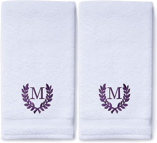 Decorative and Monogrammed Hand Towels for Bathroom Kitchen Makeup | Personalized Gift for Wedding-Bridal | Roman Font Custom Luxury Turkish Towel | Spa Collection, Oversized, 16 X 30 Inch, Set of 2