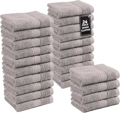 LANE LINEN 100% Cotton Wash Cloths - 24 Pcs - Spa & Salon Quality - Ring Spun Cotton Face Cloths - Soft & Absorbent Washcloths for Body, Beauty, Home, Gym - Fingertip Towels Set - 13"x13", Platinum