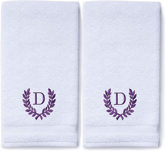 Decorative and Monogrammed Hand Towels for Bathroom Kitchen Makeup | Personalized Gift for Wedding-Bridal | Roman Font Custom Luxury Turkish Towel | Spa Collection, Oversized, 16 X 30 Inch, Set of 2