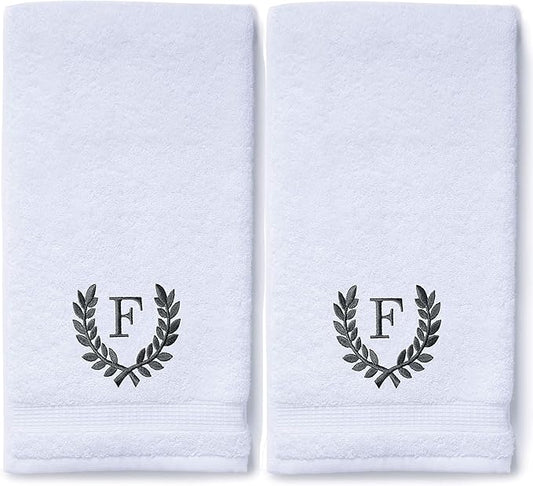 Decorative and Monogrammed Hand Towels for Bathroom Kitchen Makeup | Personalized Gift for Wedding-Bridal | Roman Font Custom Luxury Turkish Towel | Spa Collection, Oversized, 16 X 30 Inch, Set of 2