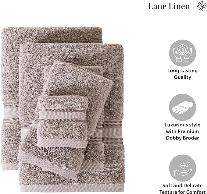 LANE LINEN Luxury Bath Towel Set - 6 Piece Set, 100% Cotton Bathroom Towel, Zero Twist, Shower Towel, Extra Absorbent, Super Soft, 2 Bath, 2 Hand, 2 Wash Cloths - Platinum