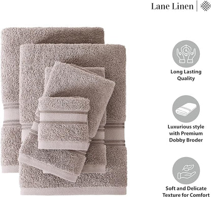 LANE LINEN Luxury Bath Towel Set - 6 Piece Set, 100% Cotton Bathroom Towel, Zero Twist, Shower Towel, Extra Absorbent, Super Soft, 2 Bath, 2 Hand, 2 Wash Cloths - Platinum