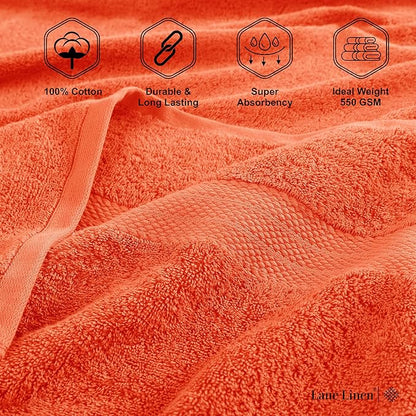 LANE LINEN 100% Cotton Luxury Bathroom Towel Set - 6 Pcs - Ring Spun, Quick Dry, Very Soft & Absorbent - 2 Bath, 2 Washcloths, 2 Hand Towels - Remains Fluffy Even After Multiple Washes - Tiger Lily