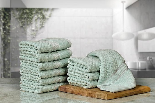 Ample Decor Mint Green Wash Cloth Set of 10 100% Cotton - Quick Dry, Highly Absorbent, Popcorn Textured - Mulaayam Collection - 12 X 12 Inch