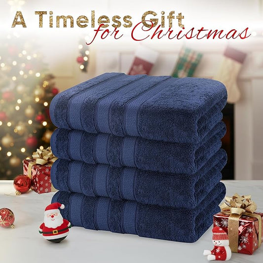 American Soft Linen Salem 100% Cotton Turkish 4 Piece Bath Towels for Bathroom, 600 GSM Soft Absorbent Quick Dry Bath Towel Set, Navy Blue