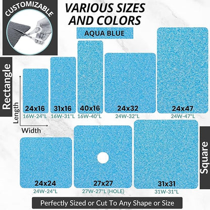 Non Slip Bathtub Mat Shower Mat for Tub - Loofah Bath Mats for Bathroom - 40x16 Bathtub Floor Mat - Textured Anti Slip Bath Mat Without Suction Cups - Secure Mat for Wet Areas (40x16 Aqua Blue)