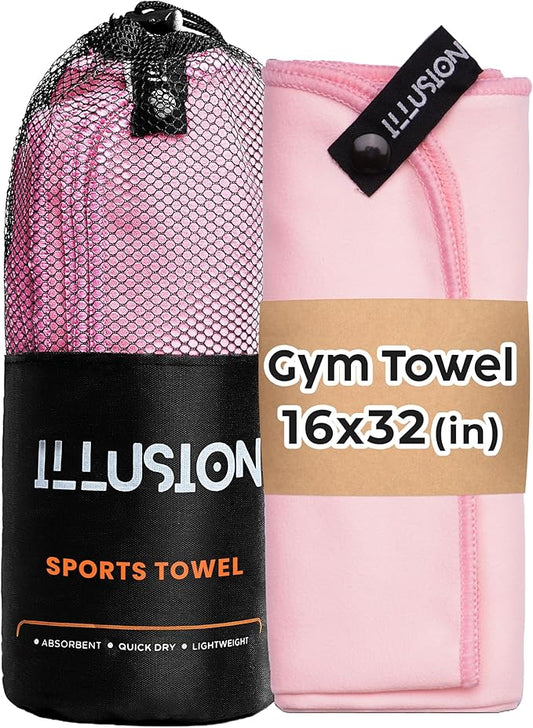 illusion Small Microfiber Gym Towels for Men and Women Active Sports (32" L x 16''W)-Lightweight Quick Dry Gym Towel for Sweat-Workout Towels Ideal for Yoga, Camping, Running, and Outdoor Activities
