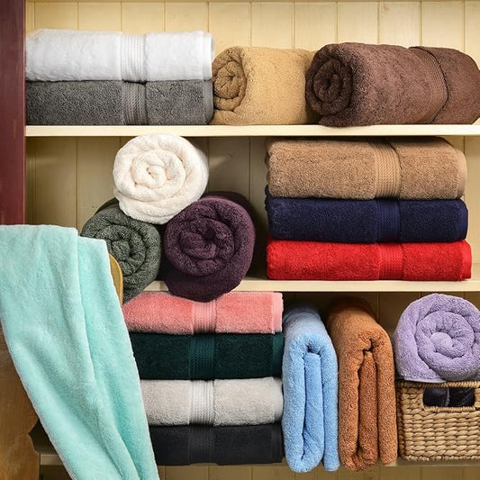 BNM Egyptian Cotton 6-Piece Towel Set, Includes 2 Face Towels, 2 Hand Towels, and 2 Bath Towels, Attached Loop for Easy Hanging and Storage, Hotel Quality, Perfect for Bathroom or Spa, Tea Rose