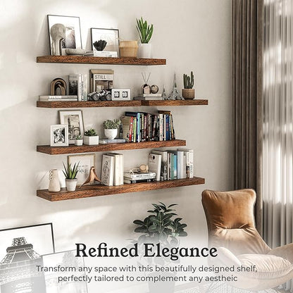Floating Shelves for Wall, 9.3" Deep Wall Mounted Wood Shelves for Bathroom, Bedroom, Living Room, Kitchen, Hanging Shelf for Books/Storage/Room Decor (Brown, 24")