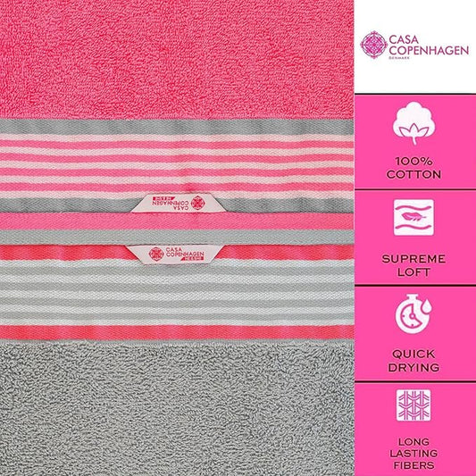 CASA COPENHAGEN He & She 2 Pieces Large Bath Sheet Set- Grey Violet + Dusty Pink, 550 GSM, Designed in Denmark Made of Soft Egyptian Cotton for Bathroom, Kitchen & Shower
