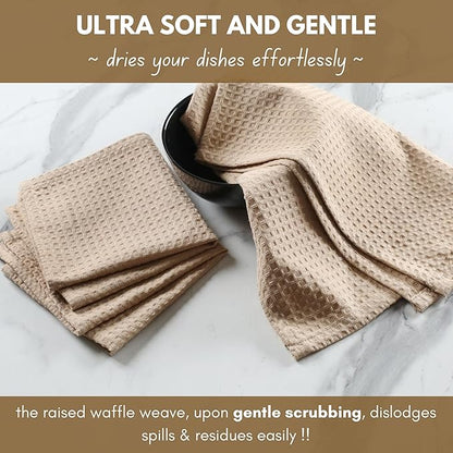 Native Fab Cotton Kitchen Towel with Hanging Loop 16x26 inches, 12-Pack, Waffle Weave Kitchen Towels for Cleaning Drying, Washcloths Soft & Absorbent Cloth Rags, Bar Towel, Dish Cloth, Beige