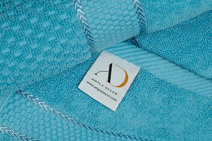Ample Decor Sky Blue Bath Towels for Bathroom Set of 4 100% Cotton Popcorn Textured -Quick Dry, Highly Absorbent, Oeko-TEX Certified, Machine Washable - Mulaayam Collection - 30 X 54 Inch