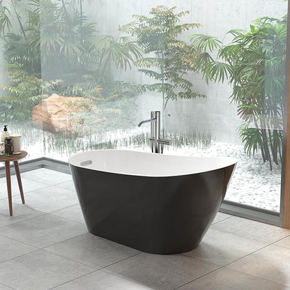 Acrylic Freestanding Bathtub, Soaking Tub, Deep Upright Bathtub with Built-in Drain and Overflow, Contemporary Free Standing, Black Elegant Finish, 67inch