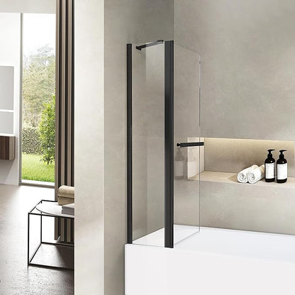 Bathroom Pivot Tub Glass Door 36" W*55" H, Folding Bathtub Shower Door Screen with Tempered Glass, Frameless Glass Shower Door with Handle and Support Rod in Matte Black