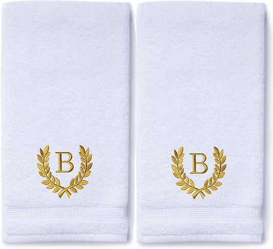 Decorative and Monogrammed Hand Towels for Bathroom Kitchen Makeup | Personalized Gift for Wedding-Bridal | Roman Font Custom Luxury Turkish Towel | Spa Collection, Oversized, 16 X 30 Inch, Set of 2