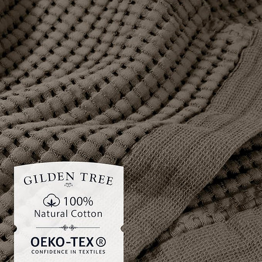 GILDEN TREE Waffle Towel Set Quick Dry Thin | 2 Bath Towels | 2 Hand Towels | 2 Washcloths, Modern Style (Stone)