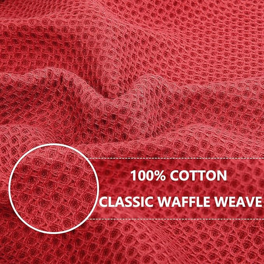 Homaxy 100% Cotton Waffle Weave Kitchen Dish Towels, Ultra Soft Absorbent Quick Drying Cleaning Towel, 13 x 28 Inches, 8-Pack, Brick Red