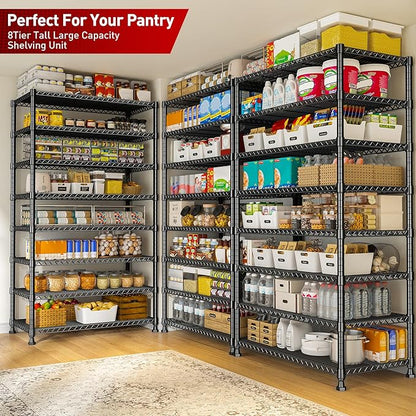 REIBII 8 Tier Metal Shelving 75"H Storage Shelves Tall Wire Shelving Unit Adjustable Detachable Storage Shelves for Laundry Pantry Kitchen Commercial school 1040LBS Storage Rack 75"H X 35"W X 14"D