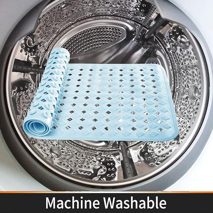 Yimobra Bathtub Mat Non Slip, Super Strong Suction Cups, 27.5"x15.5" Long Shower Mat with Drain Holes, Machine Washable Fast Draining Bath Mats, Bathroom Essentials,Light Blue