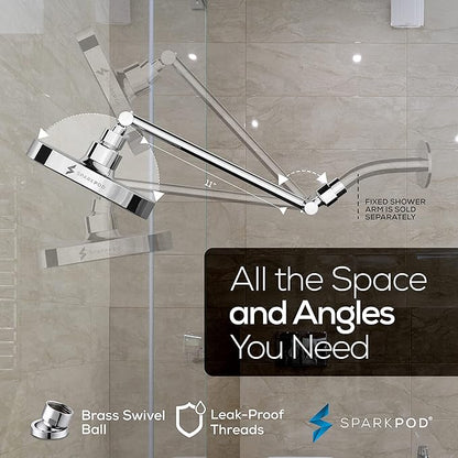 SparkPod Round Rain Shower Head with Extension Arm - Height Adjustable Shower Head with High Pressure Performance - Easy 1-Minute Installation (11" Arm Extension, Luxury Polished Chrome)